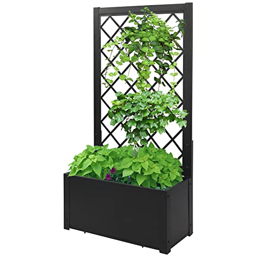 Playinyard Metal Planter Box with Trellis, 48 Inch Height Raised Garden Bed with Trellis for Climbing Plants, Lattice and Flower for Patio Garden Indoor Outdoor Playinyard Metal Planter Box with Trellis, 48 Inch Height Raised Garden Bed with Trellis for Climbing Plants, Lattice and Flower for Patio Garden Indoor Outdoor