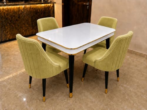 Image of WOODEN SPACE 4 Seater Wooden Dining Table Set | Urban Marble Top Dining Table with Chairs for Dining Room & Kitchen (Modern Infinity Light Green) (54 x 36 x 30 inch)