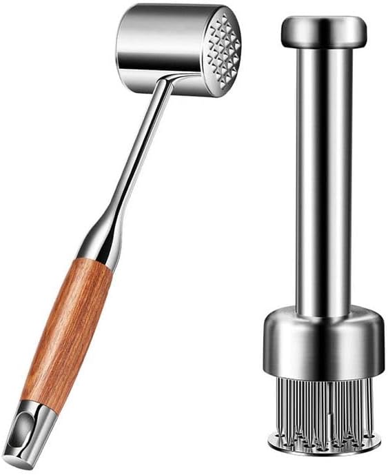Meat Hammer Tenderizer and Needle Mallet Set Stainless Steel For Tenderizing Pounding Steak Beef Poultry