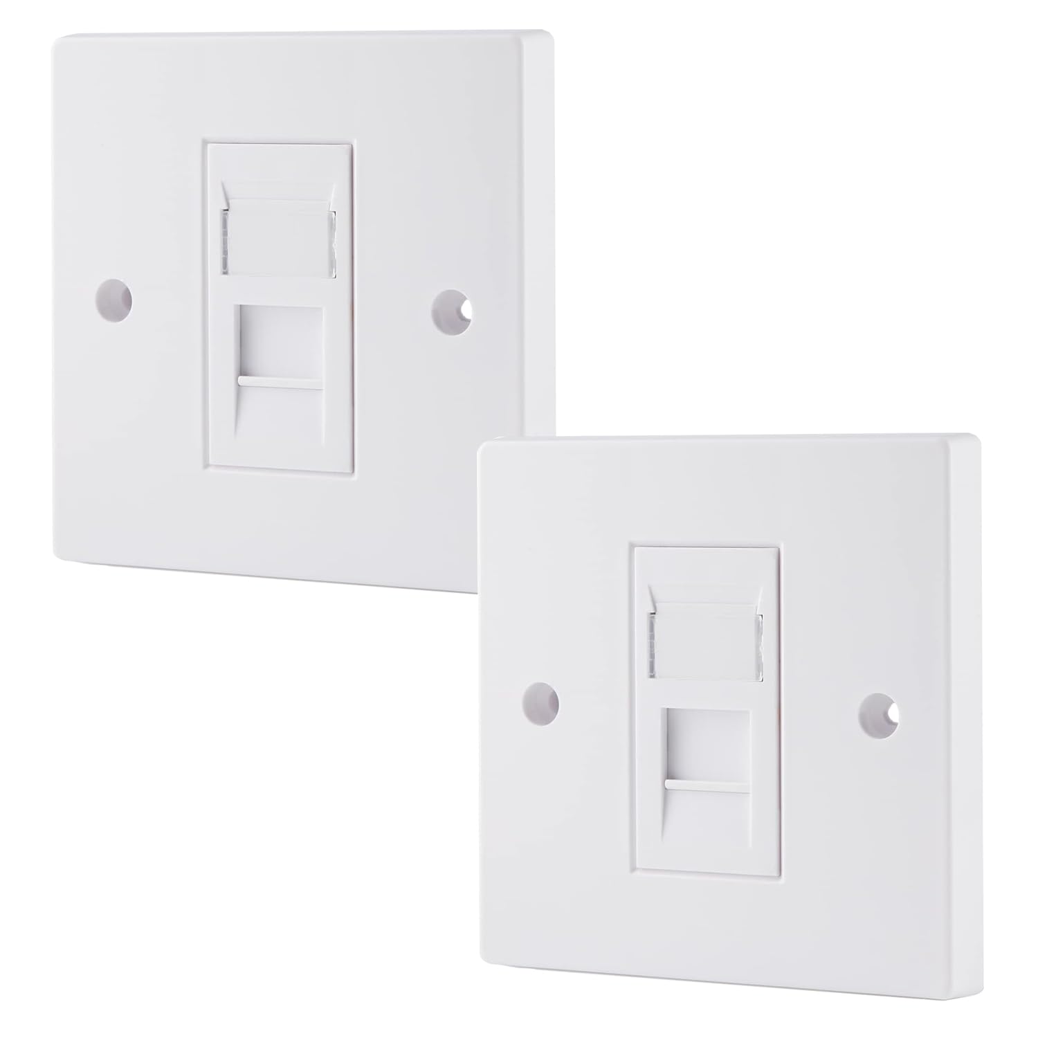 rhinocables CAT6A Ethernet Faceplate Single 1-Port/Double 2-Way RJ45 Socket Wall Plate for Ethernet Cable Networking (2, 1 Port)