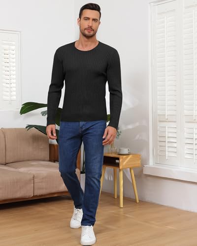 Riyiper 2 Pack Men's Cable Knit Sweaters, Crewneck Long Sleeve Pullover Ribbed Casual Sweater Classic Fit Soft Pullover3