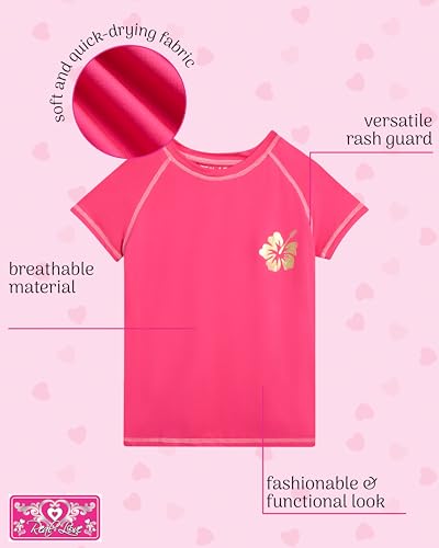 Image of Real Love Toddler Girls Rash Guard - Quick Dry Sun Protection Swim Shirt Girls Short Sleeve Rash Guard Kids Swim Top (2T-16)