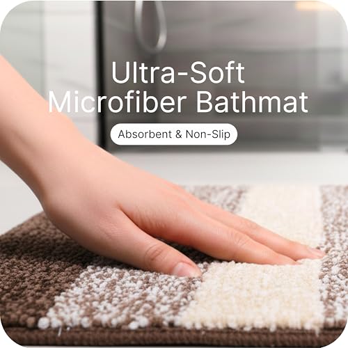 Image of SARAL HOME EASY LIVING Microfiber Striped Rectangle Anti-Skid Runner|Soft & Super Absorbent, Washable Multipurpose Bedside Runner for Home /Kitchen /Lobby /Office Entrance, 50X100 CM|Pack of 1 (Brown)