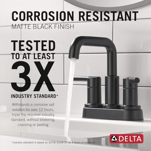 Delta Nicoli Centerset Matte Black Bathroom Faucet, 4 Inch 3 Hole Bathroom Sink Faucet for Vanity, Push-Pop Drain Assembly, Matte Black 25849LF-BL - image 2