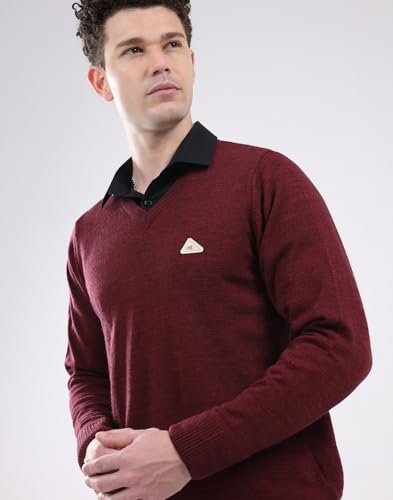 Image of Monte Carlo Men's Regular Fit Pullover | Solid V Neck Style | Full Sleeves Pull On | Warm & Stylish Winter Fashion Sweater | Winter Sweater for Men's