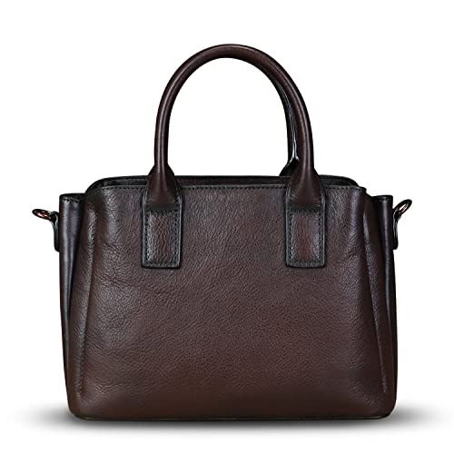 Image of Genuine Leather Satchel for Women Top Handle Bags Handmade Purse Vintage Crossbody Handbags Retro Leather Hobo Bag (Coffee)