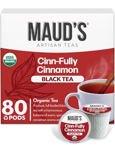 Image of Maud's Organic Cinnamon Black Tea Pods, 80ct | Gourmet Blended Black Tea Leaves in Single Serve Tea Pods - Compatible with Keurig Coffee Makers