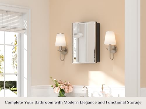 Image of Keonjinn 16 inch x 24 inch Bathroom Medicine Cabinet with Mirror, Brushed Nickel