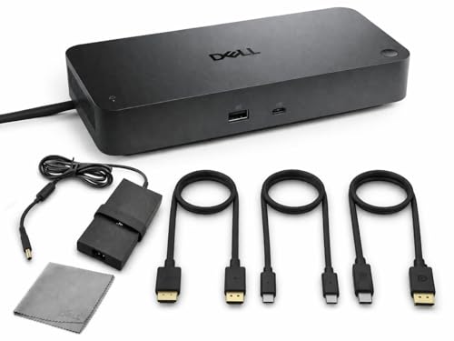 Dell Pro SD25TB4 Thunderbolt 4 Dock Bundle 130W Docking Station Multi-Display Support HDMI + DisplayPort + USB C Cable Includes Cables & Cleaning Cloth - Black
