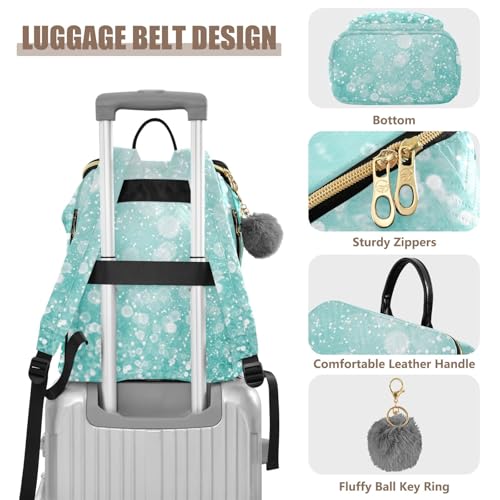 Mochila antirrobo mujer turquesa de viaje con pompón para escapadas urbanas 4