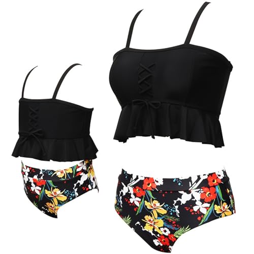 Family Matching Swimwear Crisscross Ruffle Peplum High Waisted Two Piece Bikini Set Mommy and Me Bathing Suits2