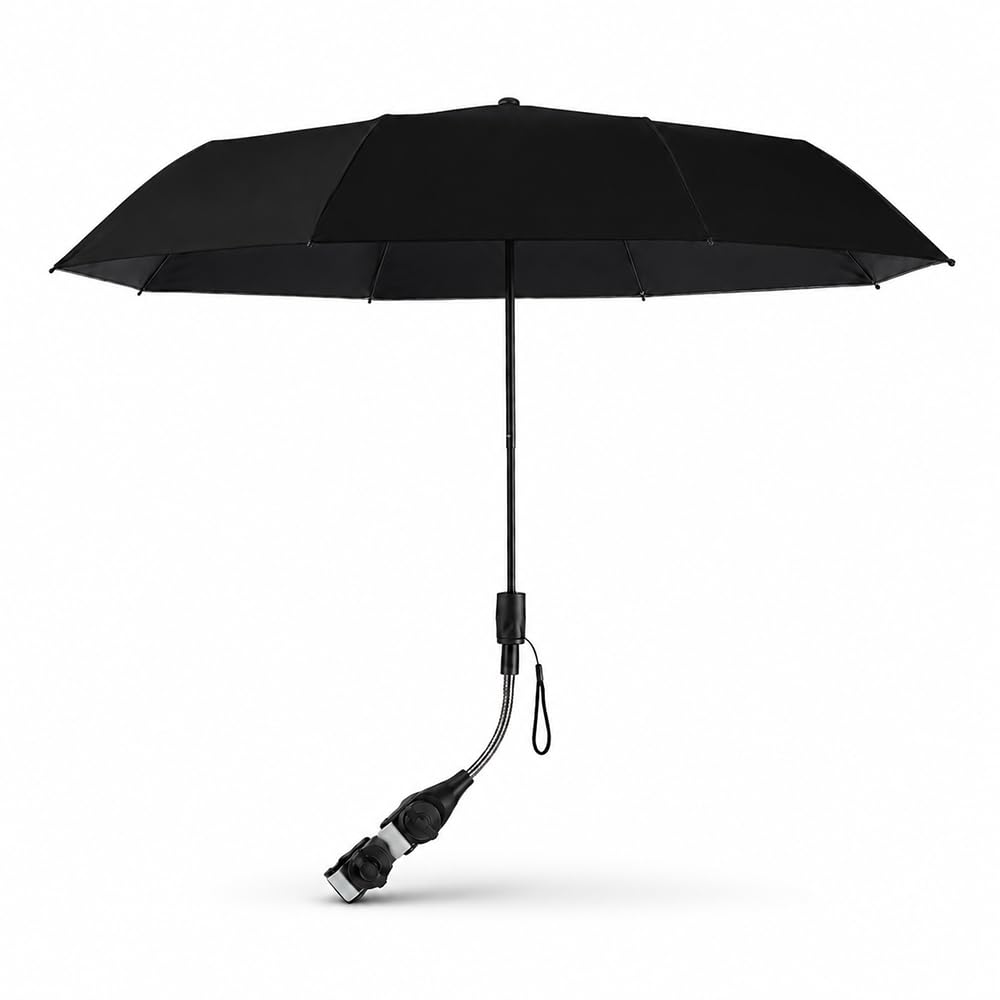 XPJBKC Pram Umbrella, Universal Pram Parasol UV Protection with Adjustable Clamp, UPF 95cm 50+ Clip on Parasol for Stroller, Pushchair and Buggy (Black)