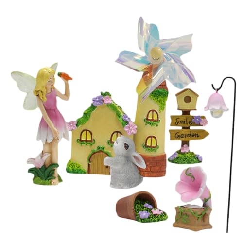 YARNOW 1 Juego Adornos de la casa del Molino de Viento Super Humor Home Decor Enredaderas Artificiales realistas con Flores Equipo Adorable Estatua de Hada Modelo de Hadas Resina