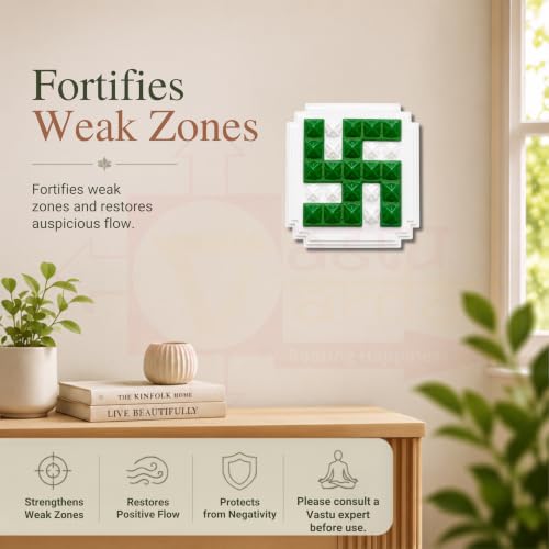 Image of Plastic Green swastik Pyramid Plate | Size- 2.5 Inch Approx | Wall Sticking Swastik | Pack of 2 | Prosperity & Peace Enhancer