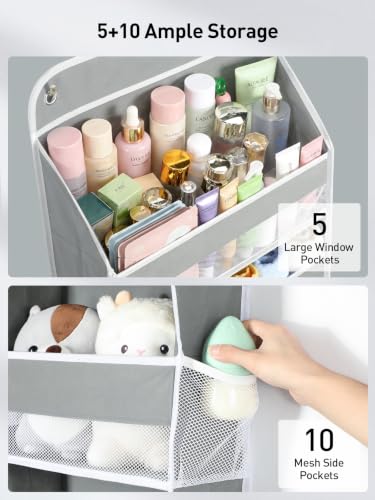 Image of Yecaye Over the Door Organizer, Stuffed Animal Storage, Bathroom Organizers and Storage for Nursery Newborn Baby Essentials Stuff Dorm Room, Widen by 7cm, Deepen by 3cm, Grey 5 Tier Extra-Large