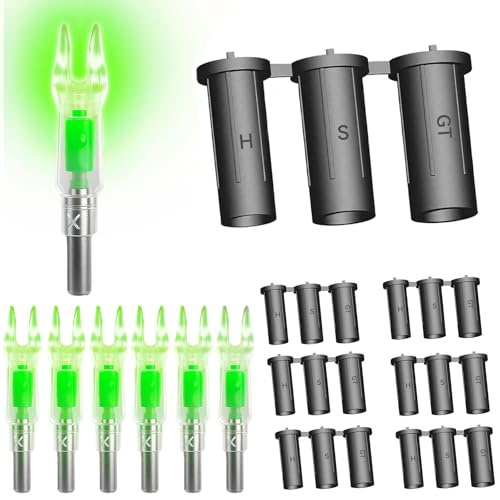 6Pcs Lighted Nocks for Arrows with H, S, GT Bushings for .165 .233 .244 .246 Inside Diameter, Lighted Arrow Nocks for 5.2mm Arrows Shafts with On/Off Switch, Archery Accessories Archery Hunting Green