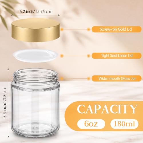 Image of Norme 24 Pcs 6 oz Glass Jars with Lids Cosmetic Jars, Clear, Gold