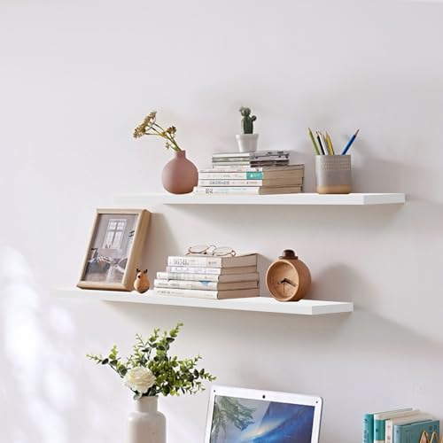 CYEER Floating Shelves Set of 4, White Display Storage Organiser Shelves, Solid Wood Invisible Wall Shelves for Office, Bedroom, Living Room and Kitchen Decoration Storage and Display 40x15x1.6CM - Cosy Home Interiors CYEER Floating Shelves Set of 4, White Display Storage Organiser Shelves, Solid Wood Invisible Wall Shelves for Office, Bedroom, Living Room and Kitchen Decoration Storage and Display 40x15x1.6CM - Image 2