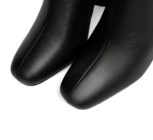 Vertundy Chunky Heel Long Boots For Women Square Toe Leather Knee High Tall Boots2