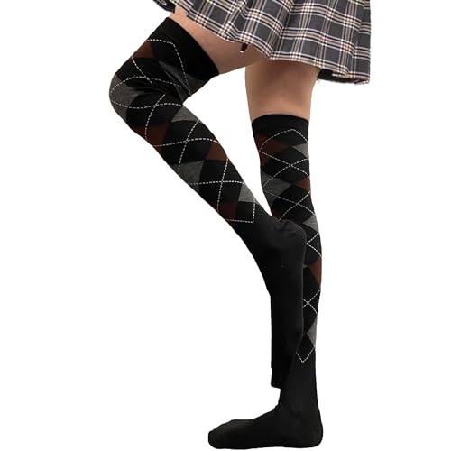 Image of COUVER Women's Thigh High /Over Knee Fashion Argyle Socks, Medium, 1 Pair