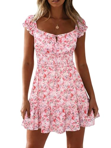 Image of YOBECHO Womens Summer Sexy Sweetheart Collar Printed Ruffle Mini Dress
