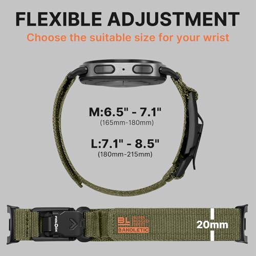 Image of Bandletic Compatible with Samsung Galaxy Watch 8 Band 40mm 44mm /8 Classic 46 mm Women /Men, No Gap Rugged Nylon Sport Strap for Galaxy Watch 8 Classic Band 46mm /8 44mm 40mm 2025 with Magnetic V-Buckle