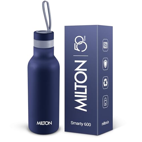 Milton Smarty 600 Thermosteel Bottle, 490 ml Water Bottle, 24 Hours Hot and Cold, Double Wall Vacuum Insulated, Water Bottles, Tea Flask/Coffee Flask, ISI Certified, Dark Blue