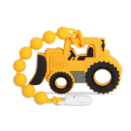 Image of Baby Construction Vehicles Teething Toys,Food Grade Silicone Teether with One-Piece Pacifier Clip Holder,Shower Gift for 3 Months+ Boy and Girl,BPA Free,Freezer Safe. (Bulldozer)