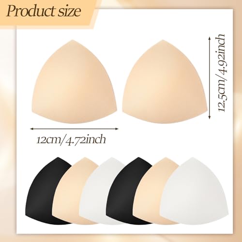 3 Pairs Bra Pads Inserts Push Up Sports Bra Cups Inserts Removable Breast Pads for Bras Intimates Accessories Triangle Padding Insert for Swimsuit Bathing Suit, Black White Beige2