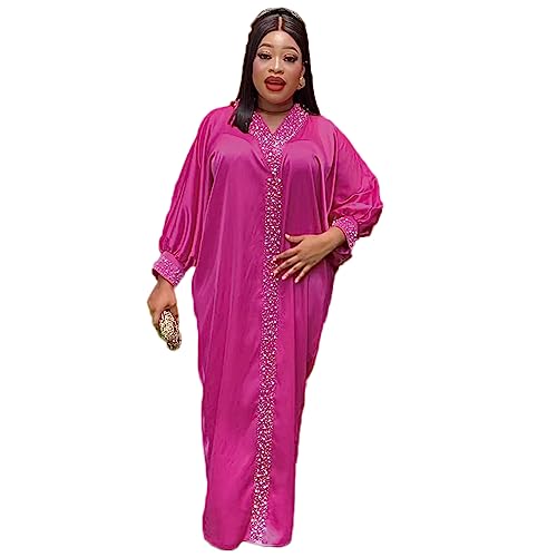 HD Robe caftan africaine longue avec perles et strass pour femme, Taille Unique