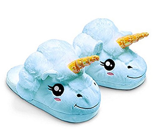Kenmont - Zapatillas de estar por casa y de peluche con forma de unicornio, suaves, abiertas, talla única para adultos: 36-41. Ideales como regalo de Navidad, Azul
