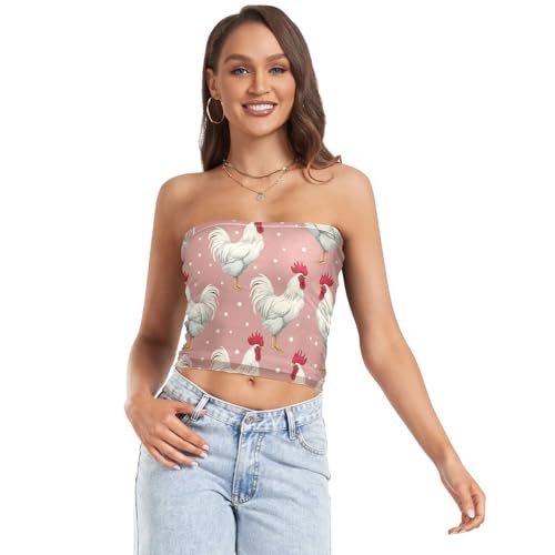 Roosters - Camiseta de verano con lunares rosados, camiseta sin tirantes, camiseta de tubo transparente, camiseta de tubo sexy (S), Roosters Pink Polka Dots, M