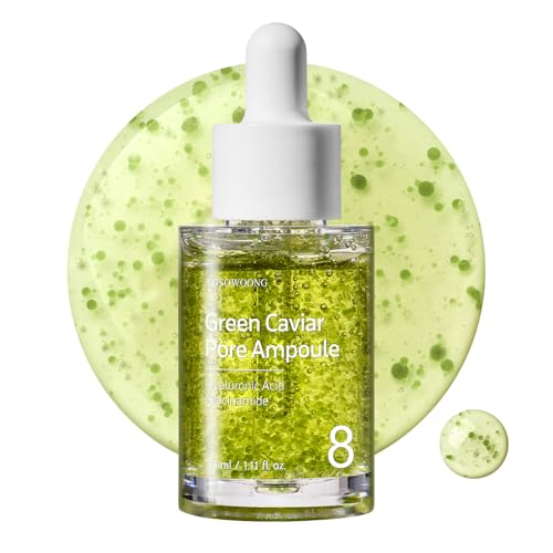 TOSOWOONG Green Caviar Pore Ampoule With 2,500ppm Green Caviar, Niacinamide, Hydrating, Korean Skin Care, 33ml, 1.11 fl.oz.