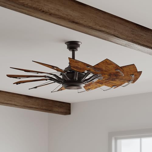 Image of Progress Lighting Springer Collection DC Motor Farmhouse Windmill Ceiling Fan, Architectural Bronze, 12-Blade (52 inch W x 17-3 /8 inch H) P250065-129