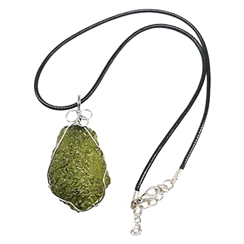 Moldavite Necklace, Green Natural Irregular Energy Stone Necklace Chain Crystal Pendant Jewelry for Men & Women2