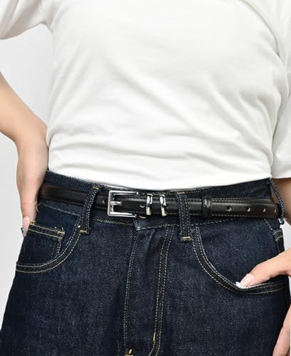 Women Skinny Leather Belts Thin Faux Leather Belt with Buckle for Jeans Pants3
