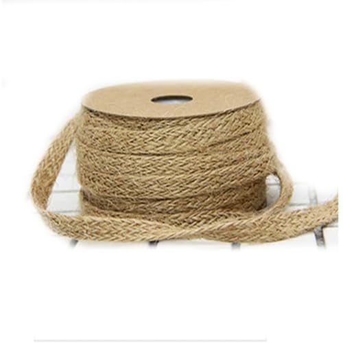 CIVIOOH Cinta Trenzada de Yute Natural de 10 m, Cordel de arpillera Plano, Cuerda de cáñamo, Manualidades para Bricolaje, decoración de Bodas, Fiestas, Costura, Cinta Vintage, Cuerda, artesanía