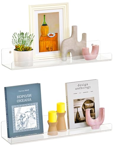 Image of Dooiclear 2 Pack Floating Shelves for Wall, 15 inch Clear Floating Wall Shelf