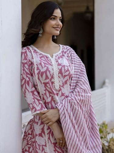 Image of PARTHVI Women Straight Floral Printed Kurta and Pant Set with Dupatta | Ethnic Set | Dupatta Set | Suit Set | Kurta Set | Wedding Suit Set