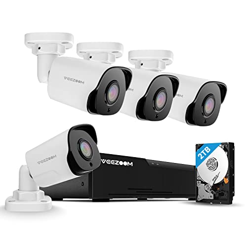 VEEZOOM 5MP PoE Caméra Kit de Surveillance,8CH 4K NVR Sécurité de Système avec 4X 5MP IP Caméra de Vidéosurveillance Extérieure et Détection de Mouvement pour Enregistrement,Disque Dur de 2To