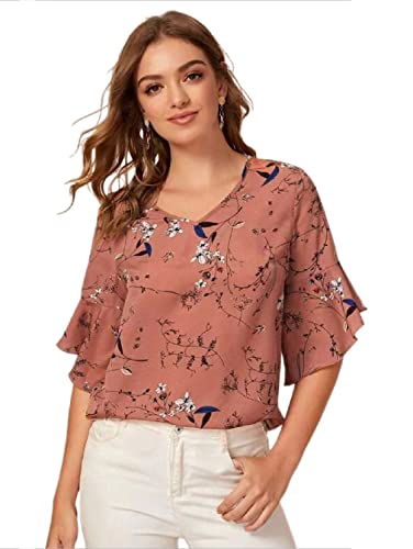 Image of OM SAI LATEST CREATION Women's Plain Crepe with Ruffle Sleeve Design on HaOSLC-Sleeve Regular Fit Office wear,Casual wear Top