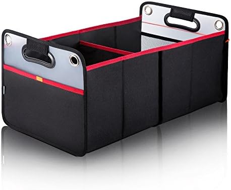 Car Trunk Organizer, Collapsible Auto Trunk Organizer Storage, Portable Grocery Cargo Container with Two Large Compartments for SUV, Vehicle, Truck, Home and Office