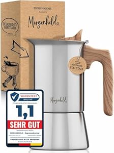 Morgenheld Premium Espressokocher aus Edelstahl klein 4 Tassen 200 ml Mokkakanne Espressokanne induktionsgeeignet Espressomaker 200ml Induktion Espressomaschine Mokkakocher Induktionsherd Gasherd