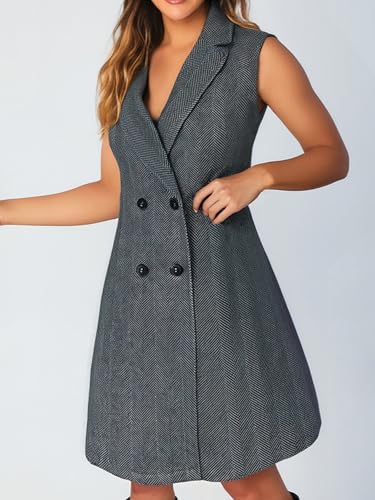 Women's Notched Lapel Collar Blazer Vest Double Breasted Sleeveless Business Casual Jacket3