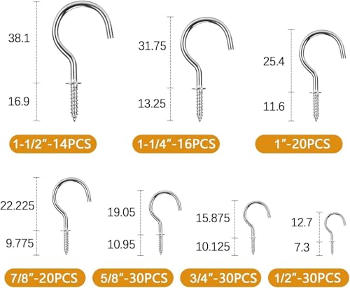Foto von LUOGE 160 Stücke Schraubhaken, Schraubbar Haken mit Gewinde, Cup Hakenschraube mit Holzgewinde, Vernickelt Metall Einschraubhaken, Metallhaken zum Schrauben, 7 Größen (Silber)
