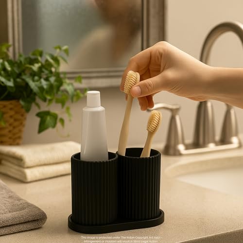 Image of Tooth Brush Holder Bathroom, Brush Holder for Bathroom Organizer, Toothbrush Holder Stand, Brush Stand, Comb Holder, Hostel Essentials for Girls College, Toothpaste Holder | Black |