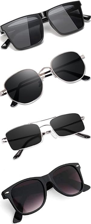 sheomy Unisex Combo offer pack of 4 shades glasses White Black Candy MC stan Rectangular Retro Vintage Narrow Non-Polarized Sunglasses Small Narrow Square Sun Glasses Combo offer pack (Medium)-picture-22