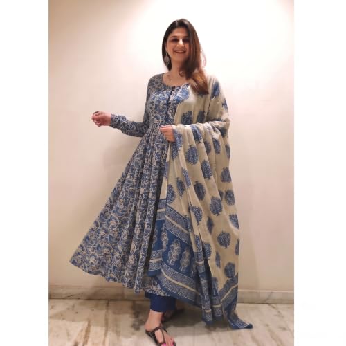Image of Nermosa Women Printed Anarkali Kurta and Pant Set with Dupatta | Printed Kurta Set | Women Kurta Sets |