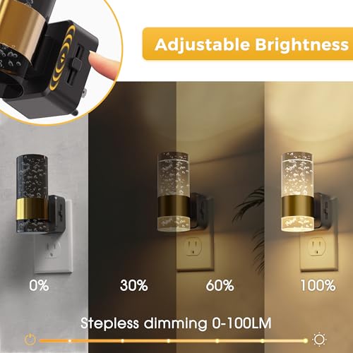 Image of L LOHAS LED Night Lights Plug into Wall, 2 Pack Acrylic Night Light,Dimmable Nightlight with 0-100 LM Adjustable Brightness, 3000K Plug in Night Light with Dusk to Dawn Sensor, for Bathroom Hallway