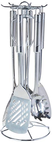 Conjunto Utensílios para Cozinha com Suporte Giratório 6 Peças, Inox, Euro